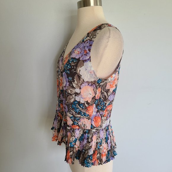 REBECCA TAYLOR penelope silk floral pleated top - Picture 5 of 8